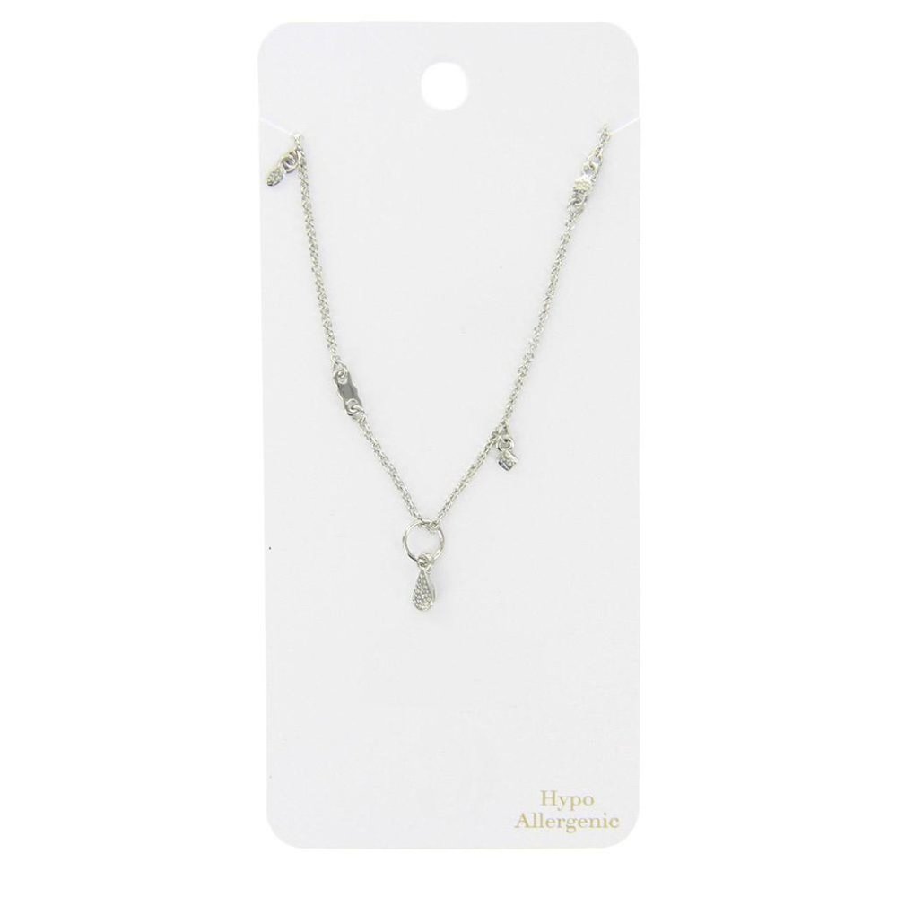 16 Delicate Metal Dangle Collar Necklace - Silver
